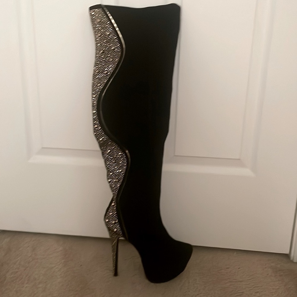 Velvet Gold Stud Platform Boots